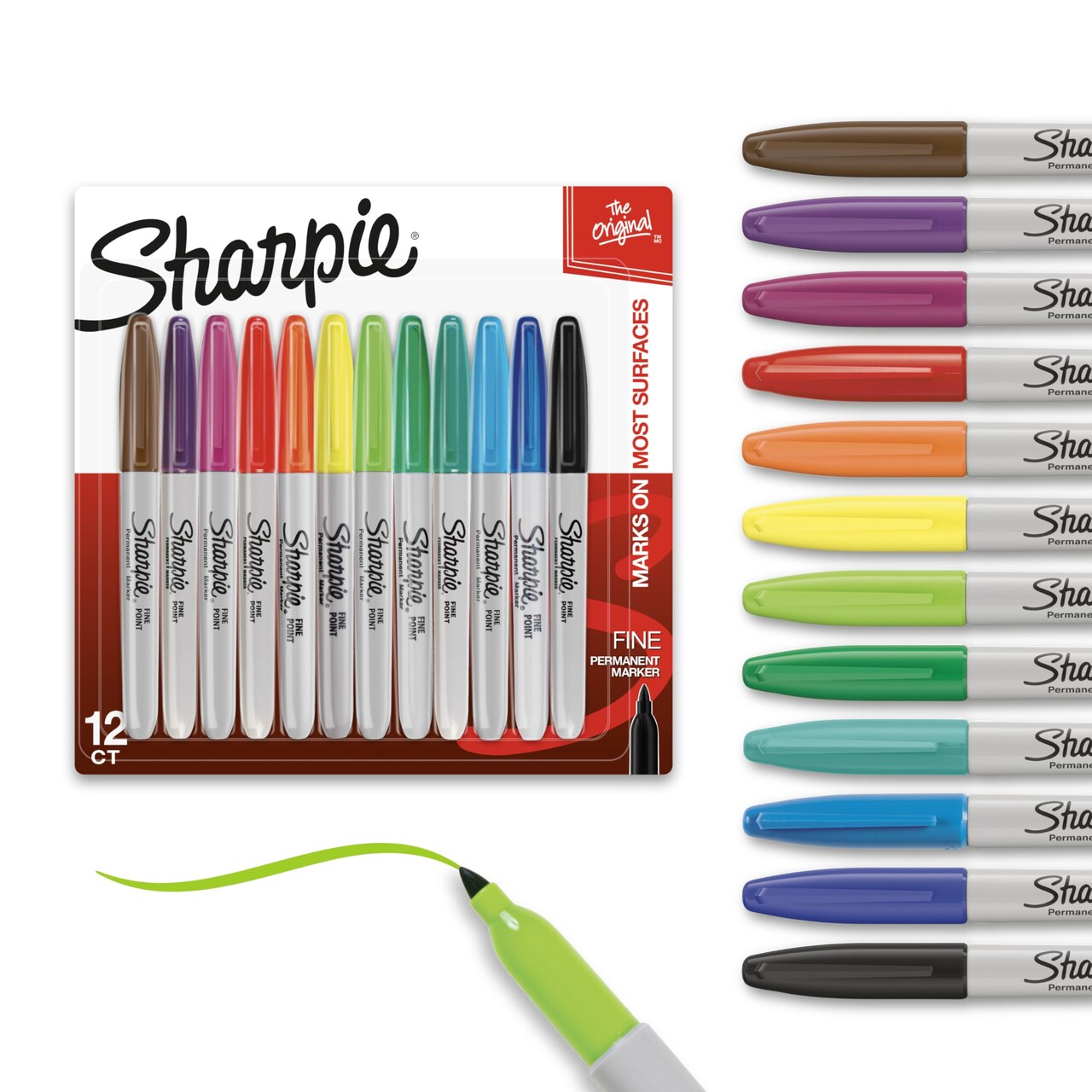 Sharpie Permanent Markers, Fine Tip, Assorted Colors, 12 Count - Quick Drying, Fade Resistant, Arts & Crafts, Desk, Office Supplies